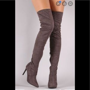 ❌SOLD❌Grey Stretch Suede Thigh High Stiletto Boots